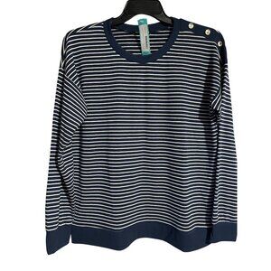 Staccato Iris Navy Crew Neck Knit Sweatshirt Blue Striped Womens XL Poly Blend